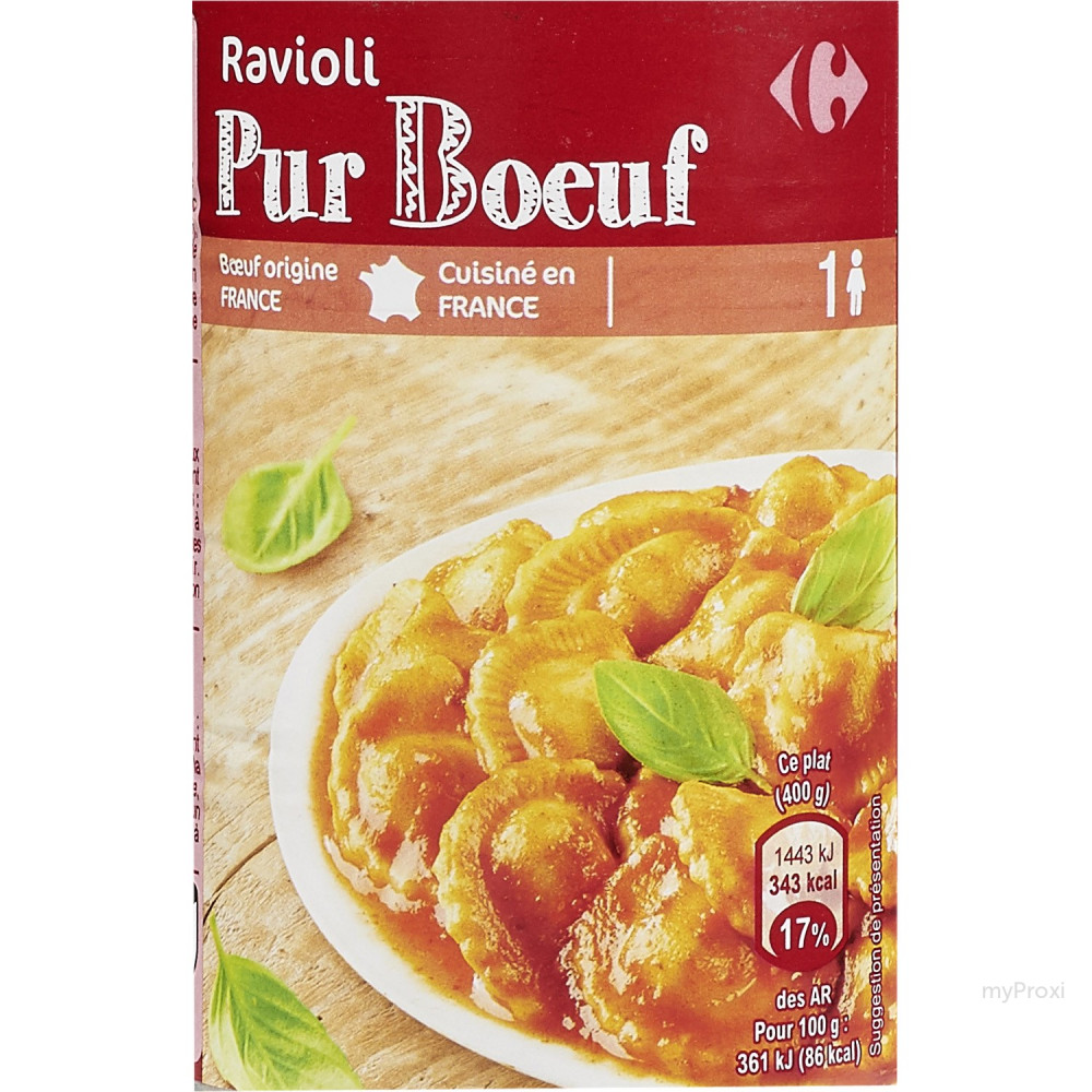 Plat cuisiné ravioli pur bœuf