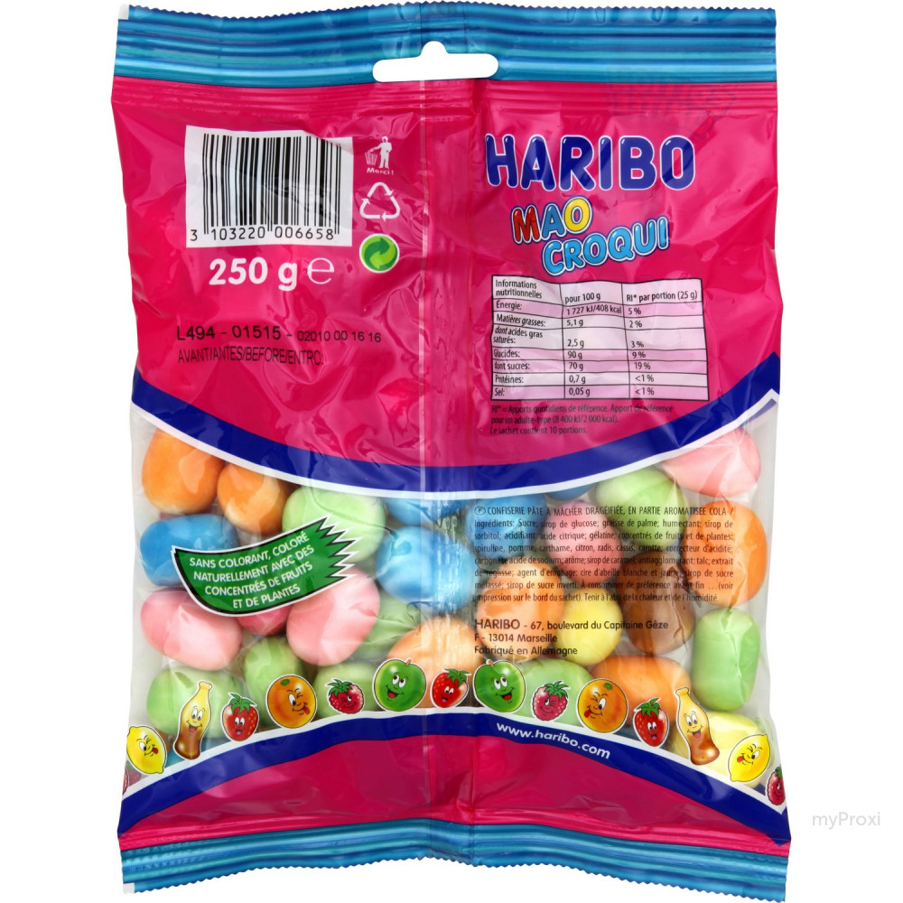 Haribo Bonbons Mao Croqui Le Paquet 250 g - Lot de 6 : : Epicerie