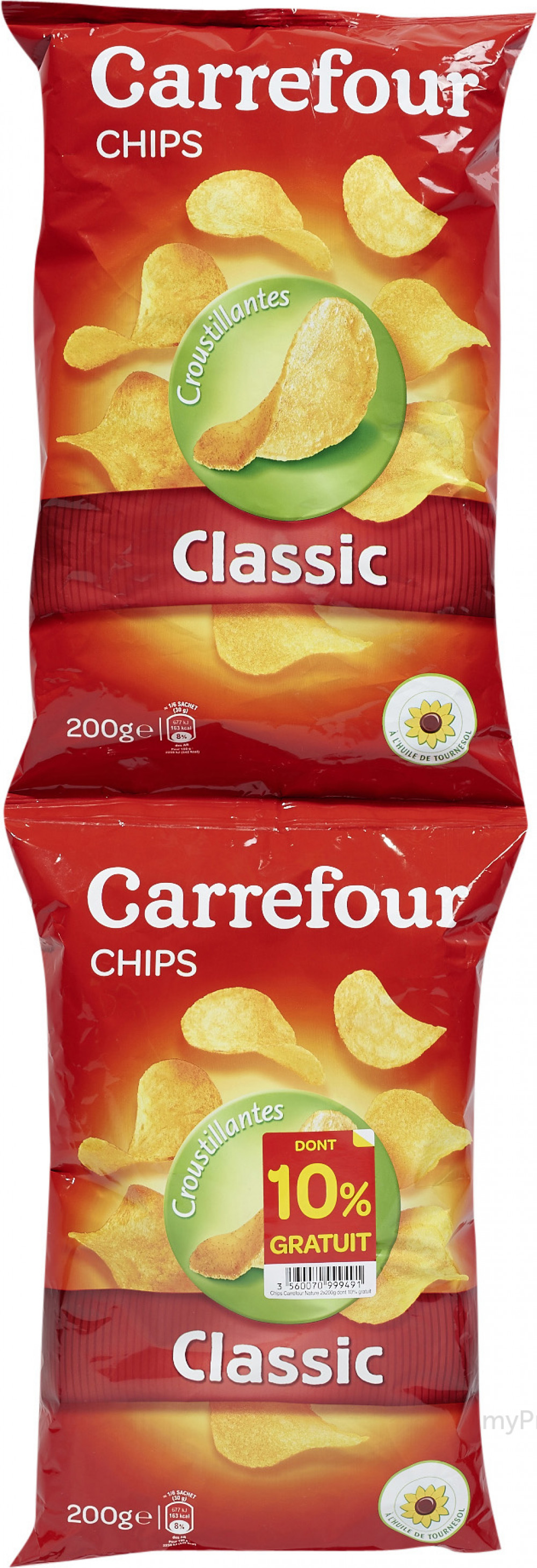 Chips nature CARREFOUR CLASSIC' : le paquet de 200g à Prix Carrefour