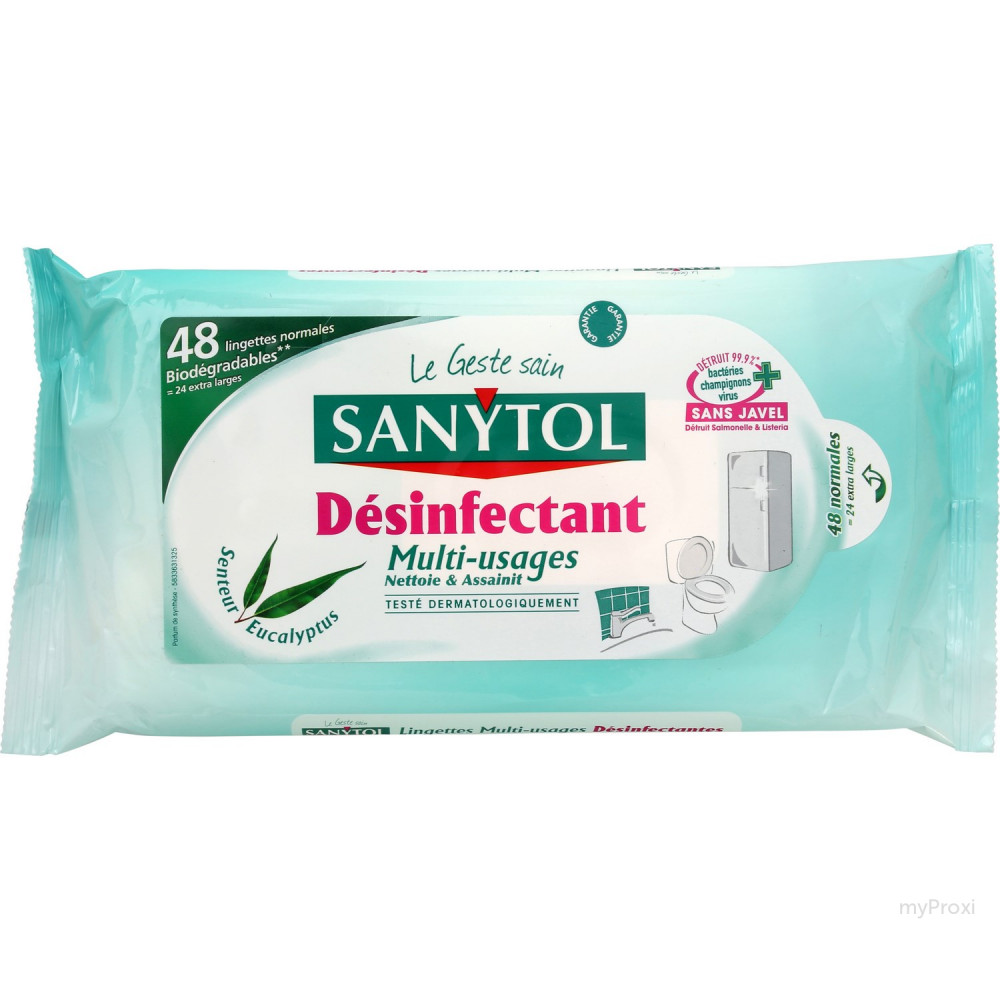 Lingettes Sanytol - Désinfectantes & parfum eucalyptus (x72